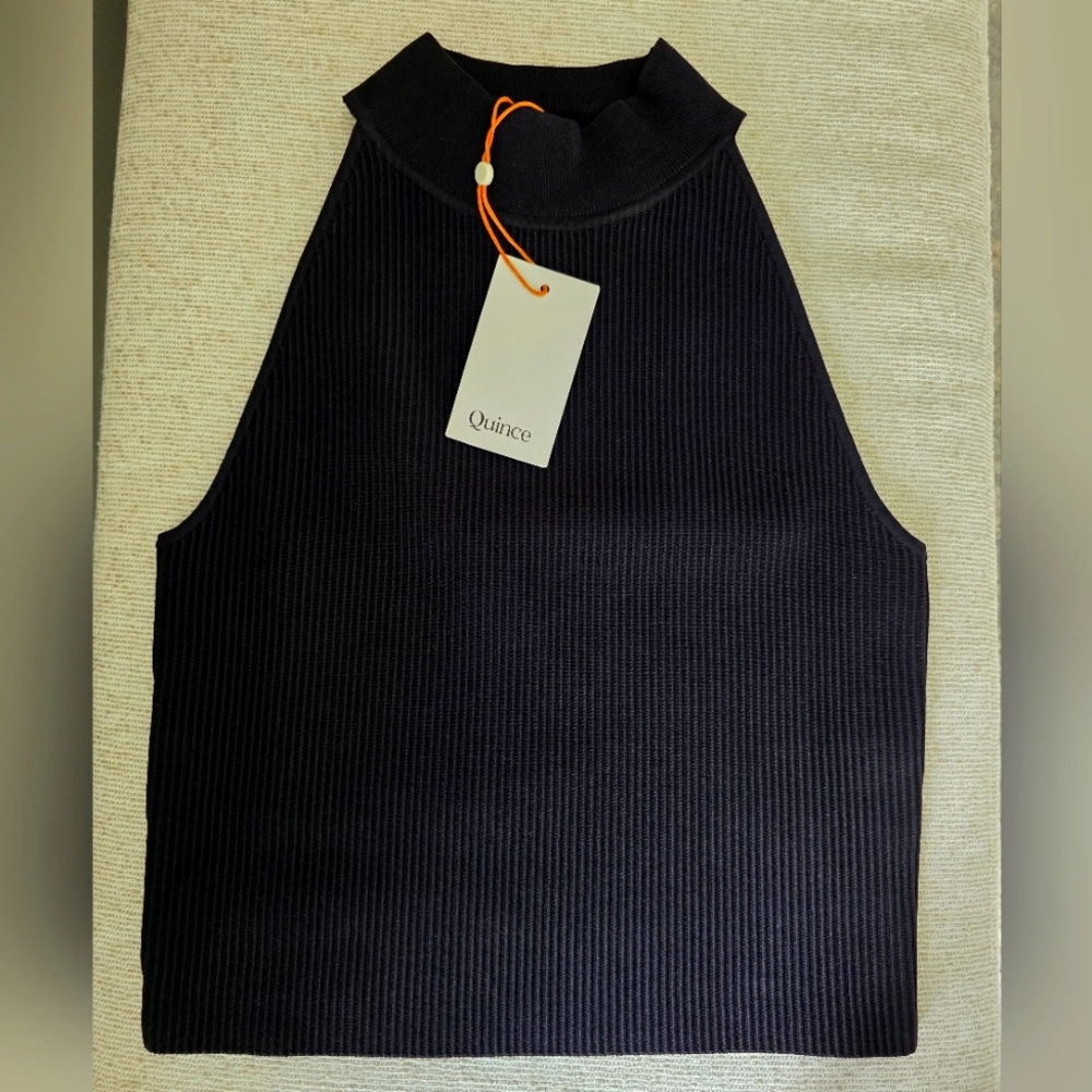 Quince Black Ribbed Sleeveless Top